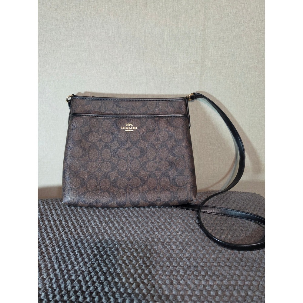 Coach File Crossbody Bag Signature Canvas Brown Black F29210 Messenger Purse